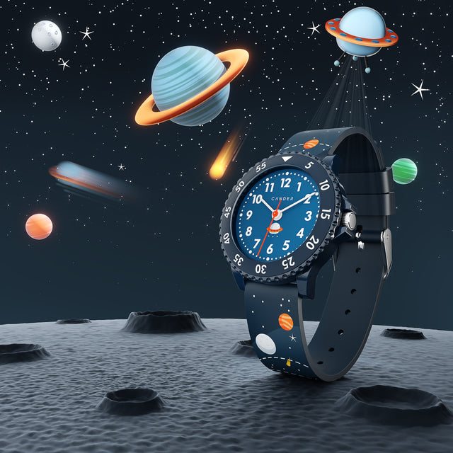 MNU 1209 A Kinderwecker mit Licht und MNA 1630 A Armbanduhr Weltraum