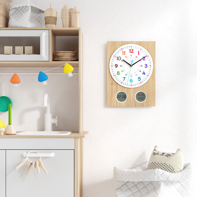 MNU 11130 S Lautlose Holz-Kinderwanduhr 35 cm