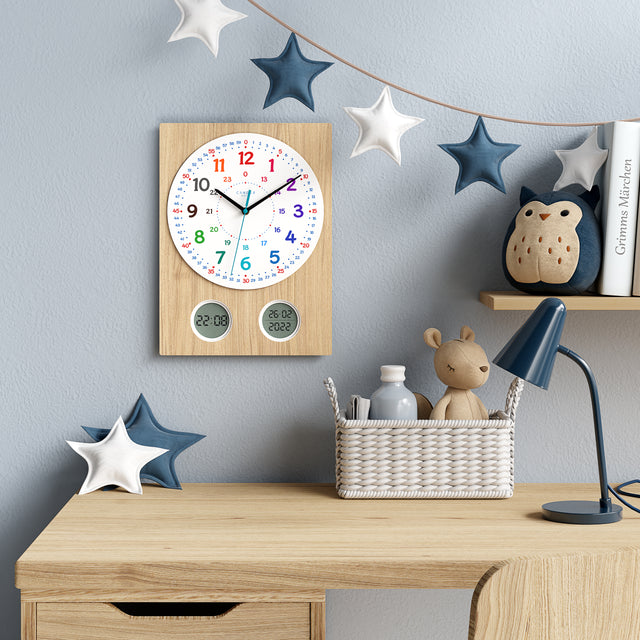MNU 11130 S Lautlose Holz-Kinderwanduhr 35 cm