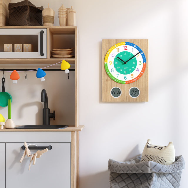 MNU 11130 T Lautlose Holz-Kinderwanduhr 35 cm