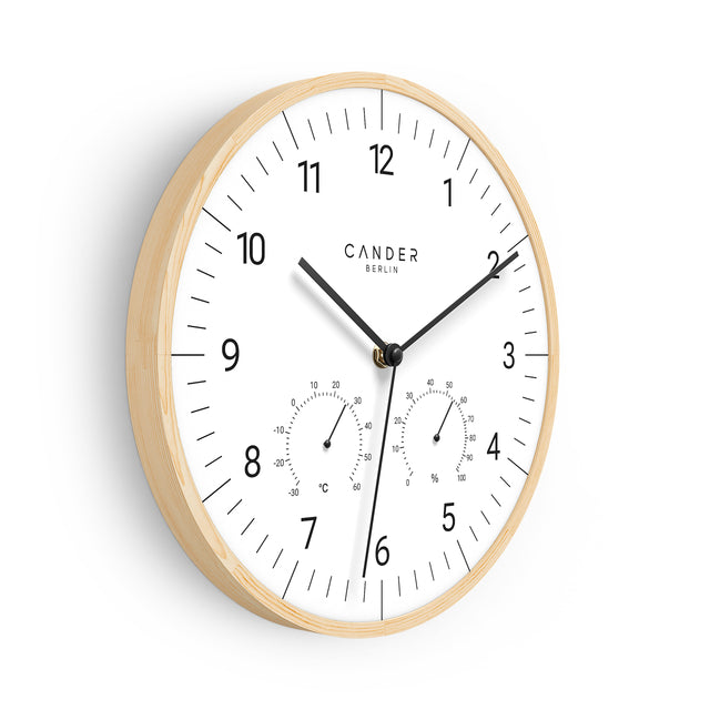 MNU 8130 W Lautlose Holz-Wanduhr 30 cm