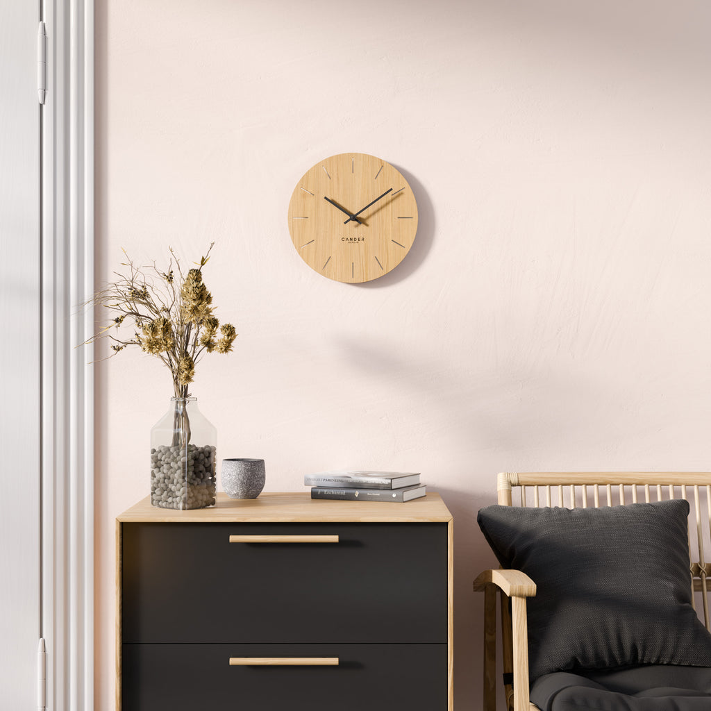 Cander Berlin Holz-Wanduhr 30cm Eiche - Lautloses Uhrwerk Ohne Tickgeräusche Vintage