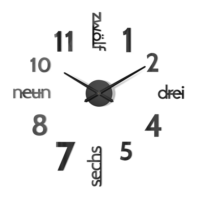 MNU 0180 S XXL Schwarze 3D Acryl-Wanduhr 130 cm