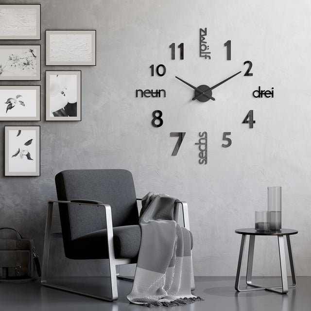 MNU 0180 S XXL Black 3D acrylic wall clock 130 cm