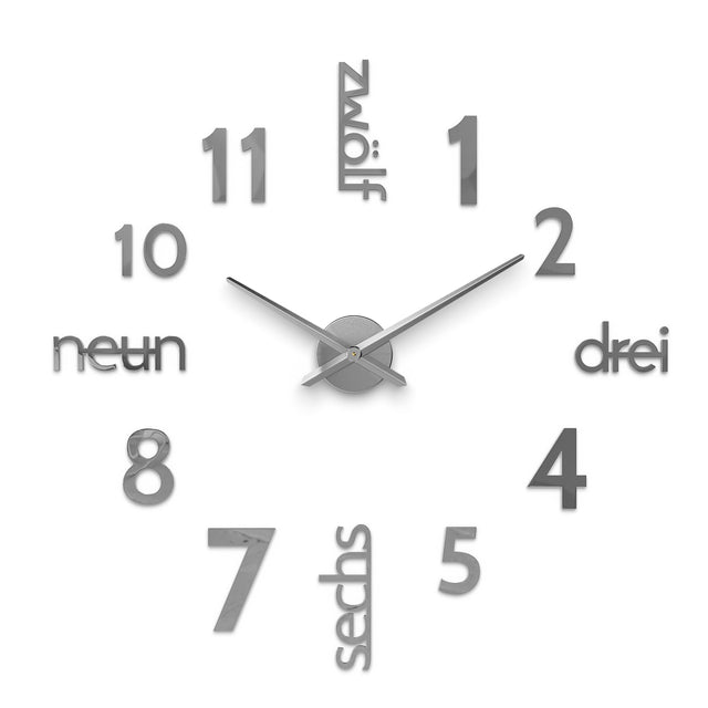 MNU 0180 W XXL Silberne 3D Acryl-Wanduhr 130 cm