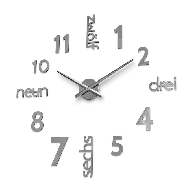 MNU 0180 W XXL Silberne 3D Acryl-Wanduhr 130 cm