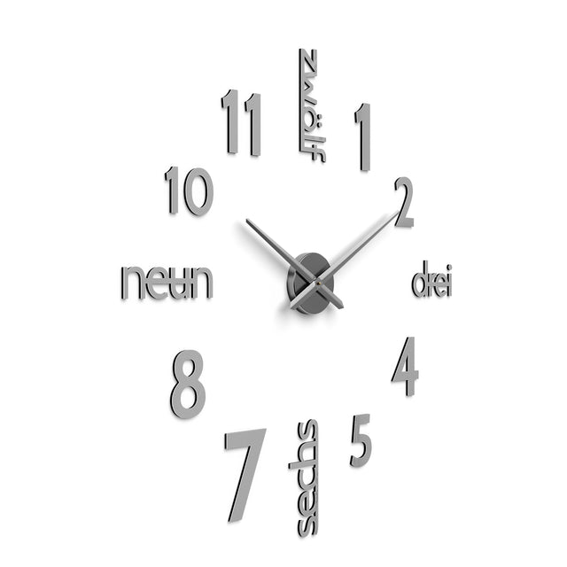 MNU 0180 W XXL Silberne 3D Acryl-Wanduhr 130 cm