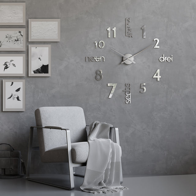 MNU 0180 W XXL Silberne 3D Acryl-Wanduhr 130 cm