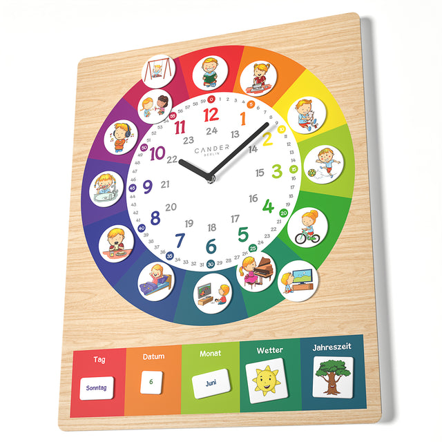 MNU 11835 R Lautlose Kinderwanduhr mit Magnet-Bildern 40 cm