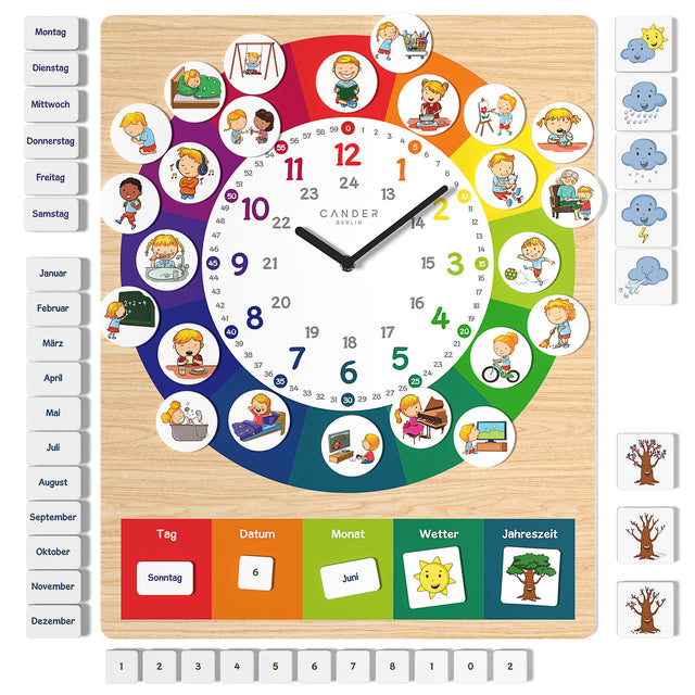 MNU 11835 R Lautlose Kinderwanduhr mit Magnet-Bildern 40 cm
