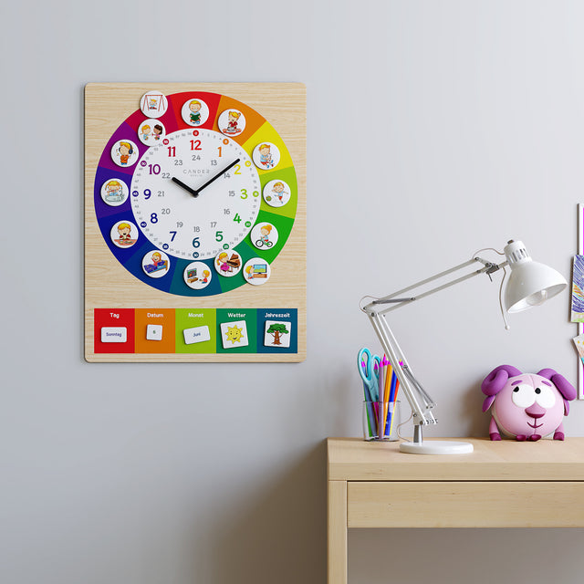 MNU 11835 R Lautlose Kinderwanduhr mit Magnet-Bildern 40 cm