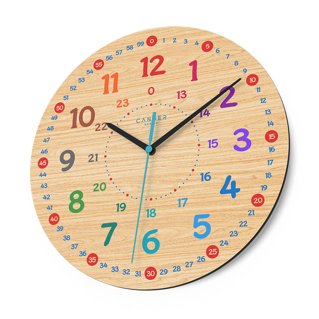MNU 7930 A Lautlose Kinderwanduhr Holzmotiv 30,5 cm