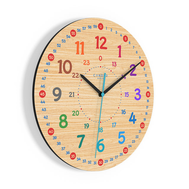 MNU 7930 A Lautlose Kinderwanduhr Holzmotiv 30,5 cm