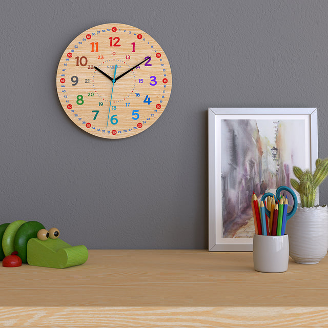 MNU 7930 A Lautlose Kinderwanduhr Holzmotiv 30,5 cm