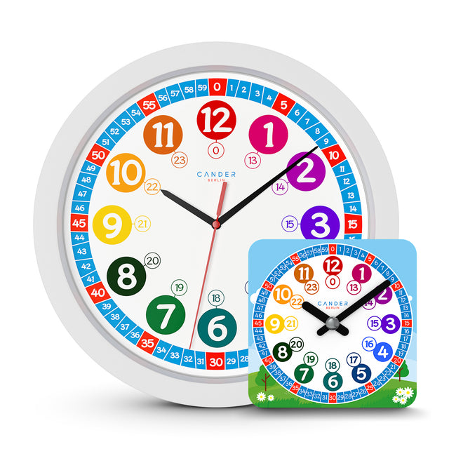 MNU 1030 S Lautlose Kinderwanduhr mit Spielzeug-Lernuhr