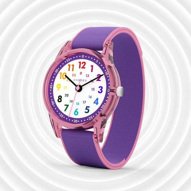 Cander Berlin Kinderhorloge Meisjes - Analoog Klittenband Horloge Roze Paars 3 ATM Waterdicht