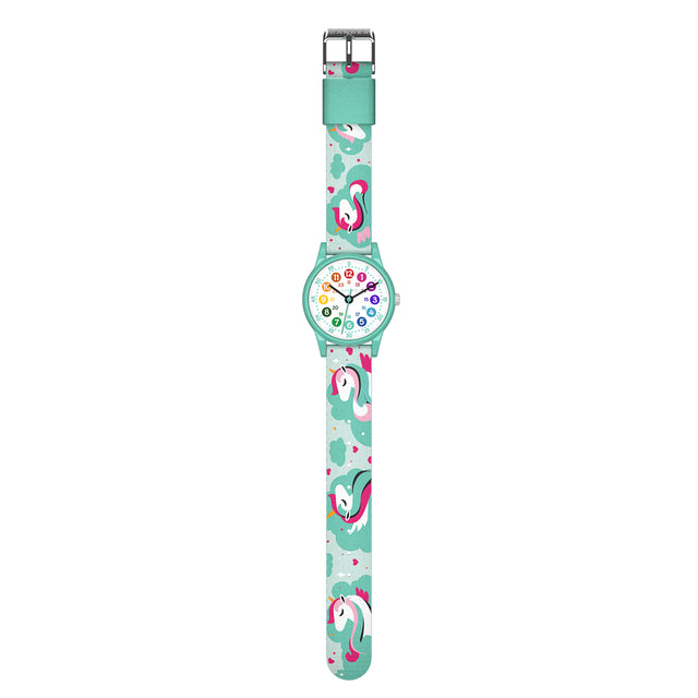 Cander Berlin MNA 1530 E Kinderhorloge Meisjes Eenhoorn Turquoise Leer Horloge Waterdicht