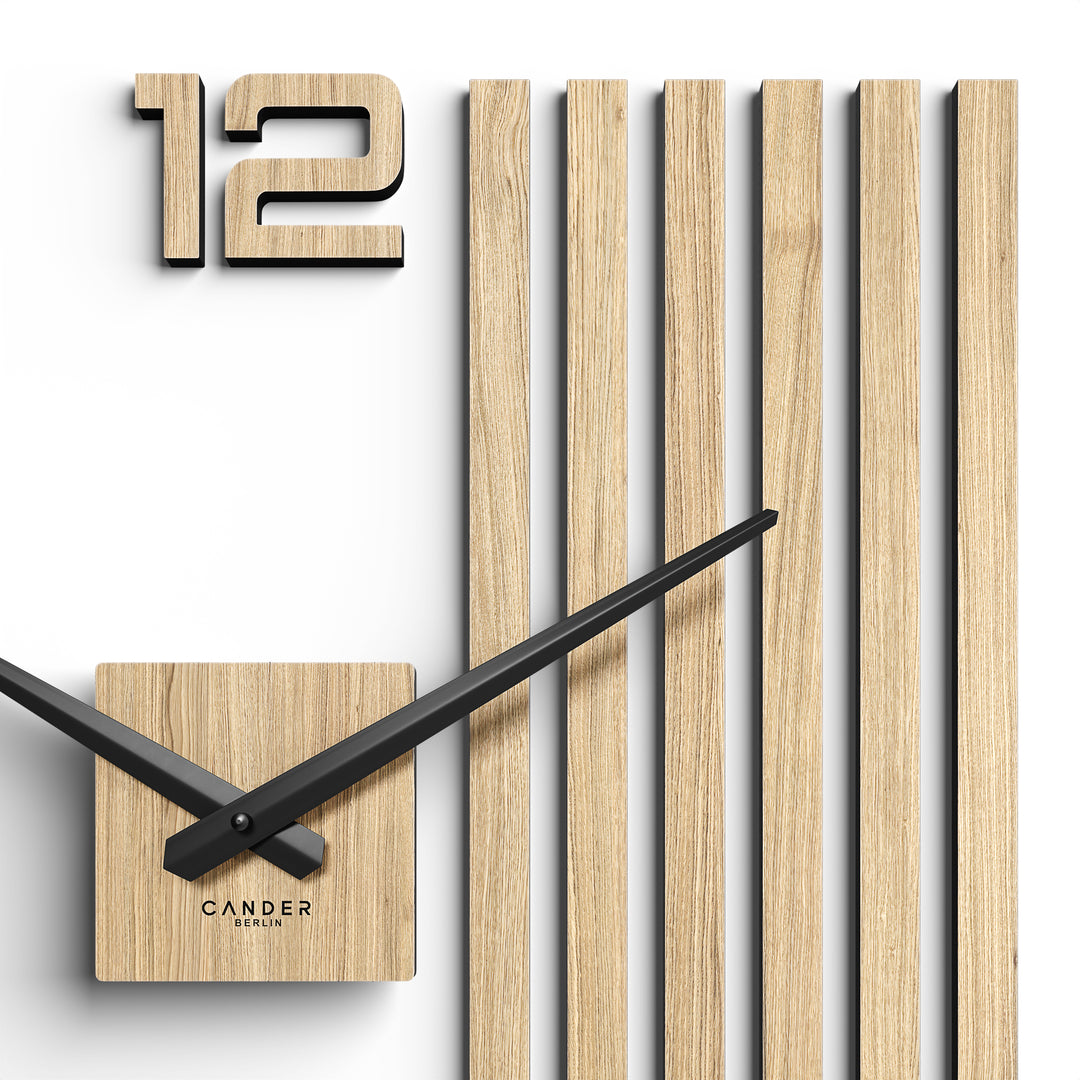 Horloge Murale XXL 60cm Silencieuse - Bois Chêne - Chiffres Amovibles - Design Personnalisable