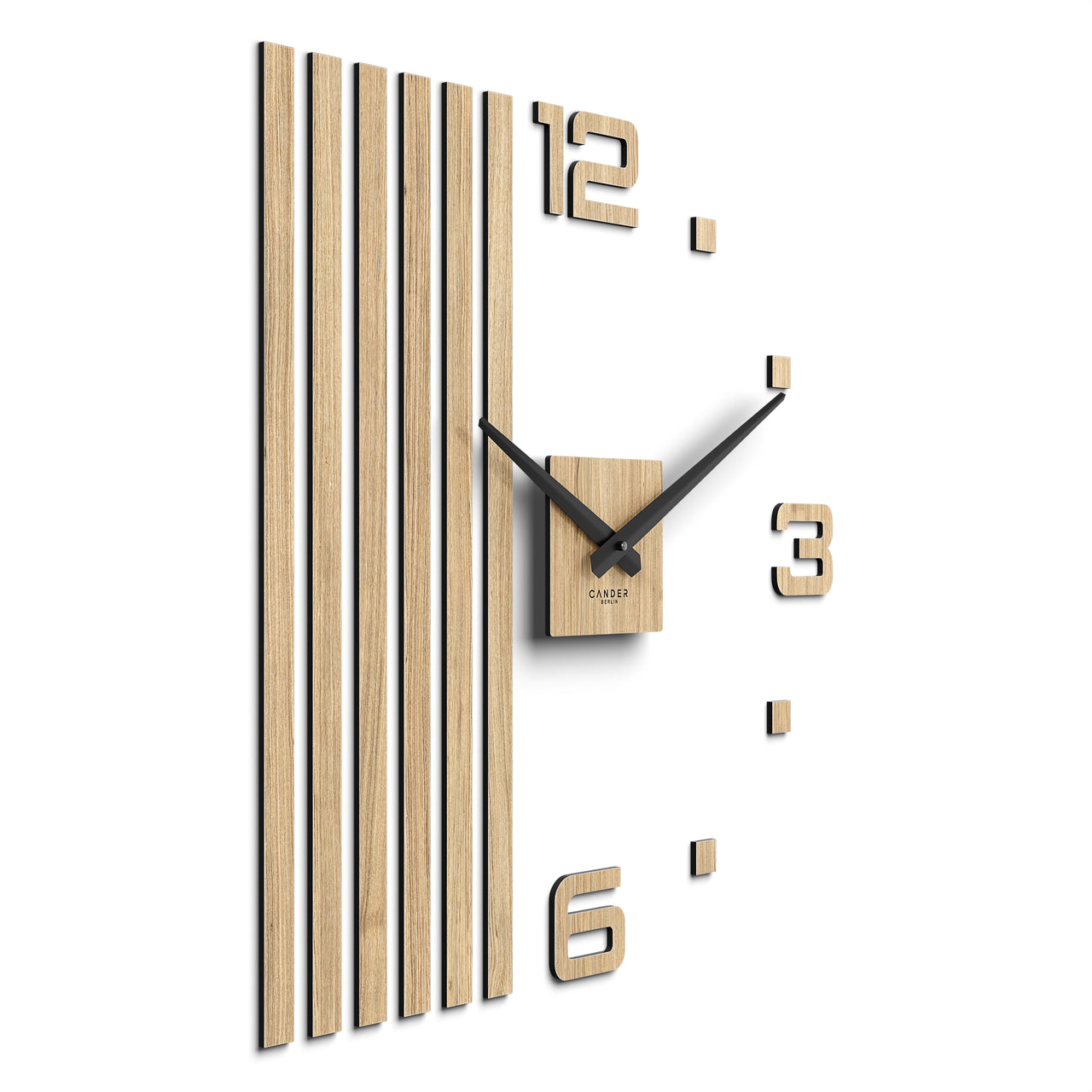 Orologio Da Parete Cander Berlin MNU 2760 P XXL – 60 Cm, Impiallacciato Quercia, Movimento Silenzioso, Numeri Adesivi Personalizzabili