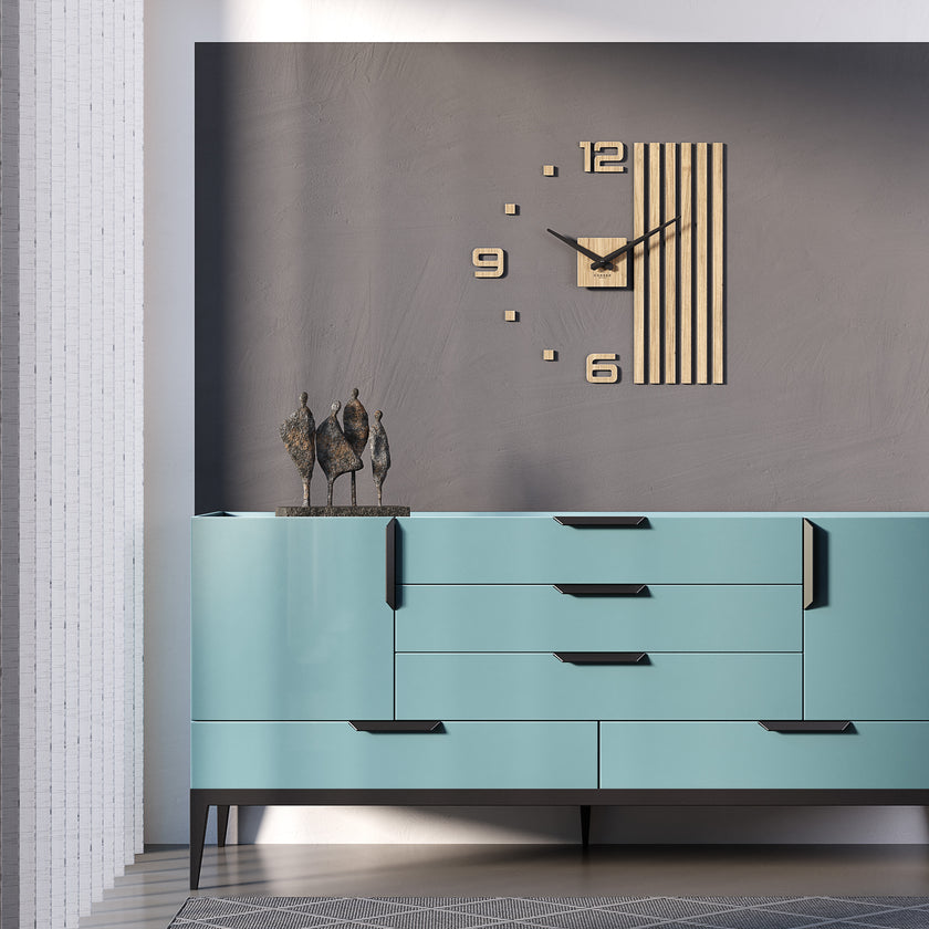 Horloge Murale Silencieuse 60cm Cander - Bois Chêne - Chiffres Amovibles - Design 3D