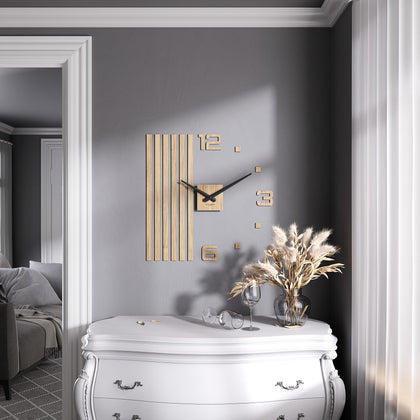FLEXISTYLE SQ houten wandklok met lamellen, 60 cm, houtlook, zwart, 3D-eiken, modern, zonder tikken, woonkamer (bruin FLEXISTYLE SQ houten wandklok met lamellen, 60 cm, houtlook, zwart, 3D-eiken, modern, zonder tikken, woonkamer (bruin
