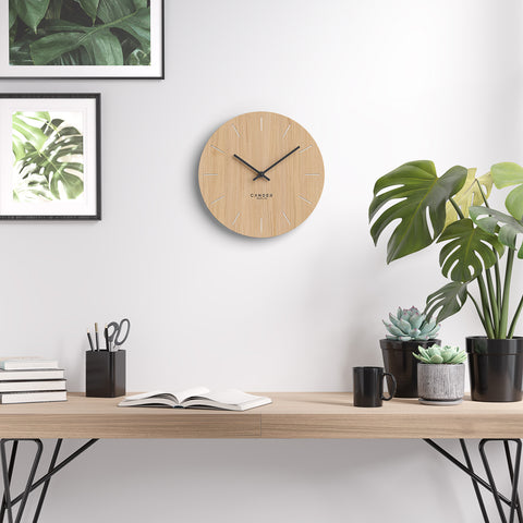Cander Berlin Horloge Murale Silencieuse 30 Cm – Placage Chêne Véritable – Design Vintage Moderne Sans Tic-Tac