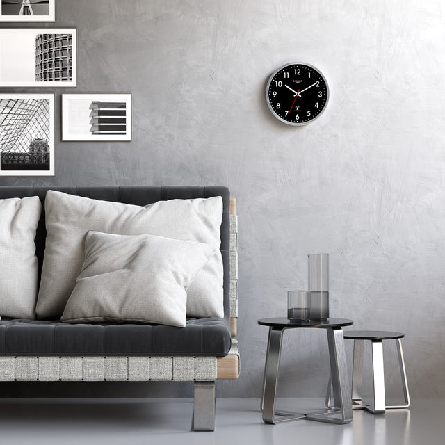 MNU 3030 S Black silent radio controlled wall clock 30.5 cm