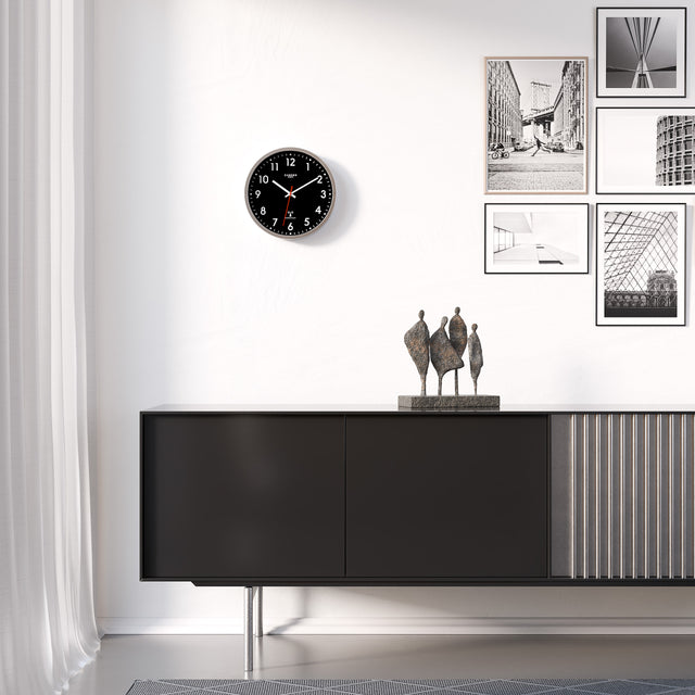 MNU 3030 S Black silent radio controlled wall clock 30.5 cm