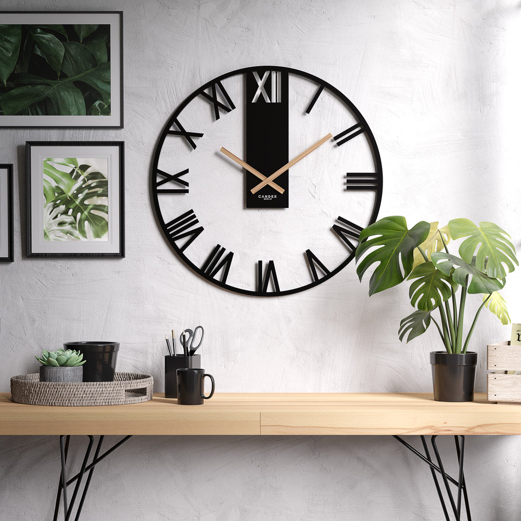 Cander Berlin BARLA XXL Wanduhr lautlos 50 cm Metall Holzzeiger ohne Ticken riesig groß modern schwarz Wohnzimmer Küche Vintage Cander Berlin BARLA XXL Wanduhr lautlos 50 cm Metall Holzzeiger ohne Ticken riesig groß modern schwarz Wohnzimmer Küche Vintage