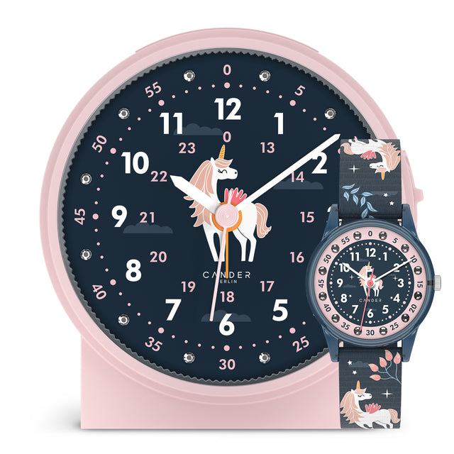 MNU 1209 M Kinderwecker mit Licht und MNA 4030 M Armbanduhr Einhorn