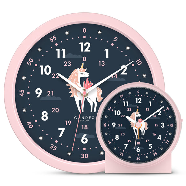 Cander Berlin MNU 1230 M Kinderwanduhr und MNA 1209 M Wecker Einhorn