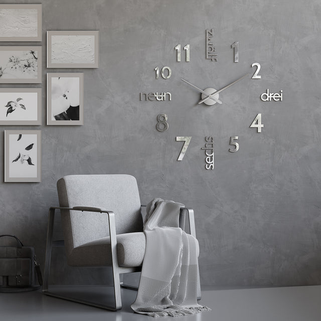 MNU 0180 W XXL Silver 3D acrylic wall clock 130 cm