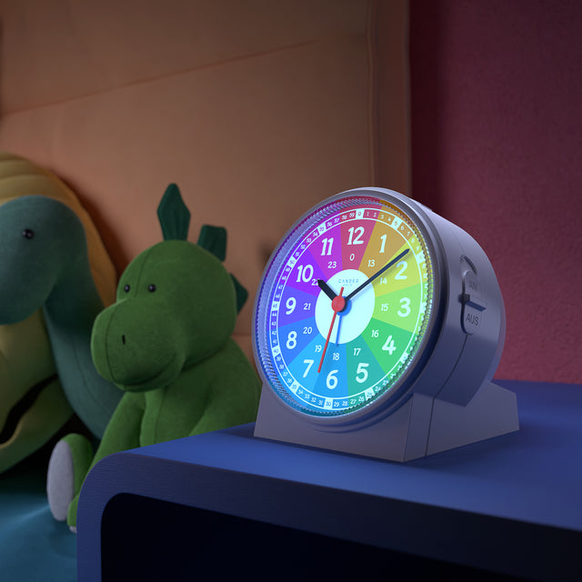 MNU 7930 R silent children's wall clock and MNU 1009 R children's alarm clock with light