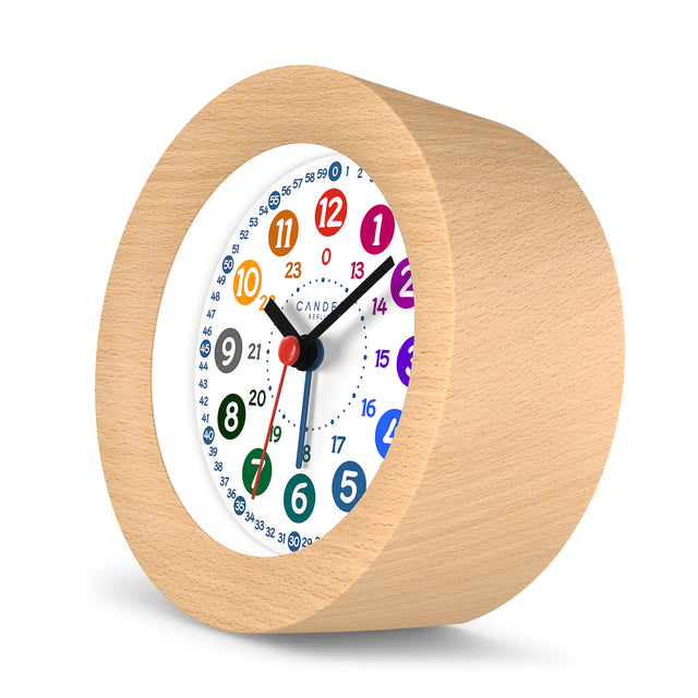 MNU 11110 Silent wooden children's alarm clock with light