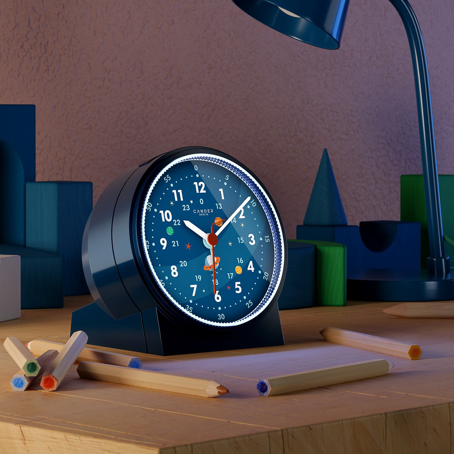 Atrium Fox & Friends A932-3 Kinderwekker voor meisjes, jongens, bosdieren, groen, blauw, wit, analoog, kwarts, zonder tikken met licht en snooze