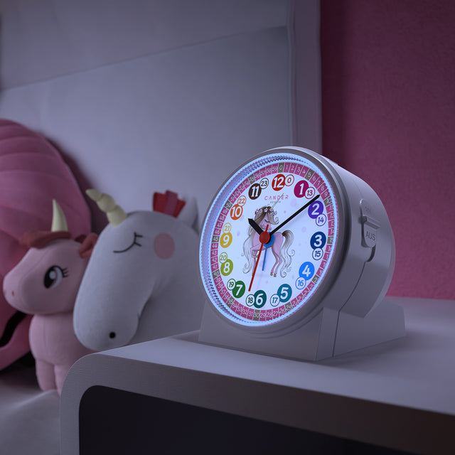 MNU 1730 children's wall clock and MNU 1709 alarm clock unicorn