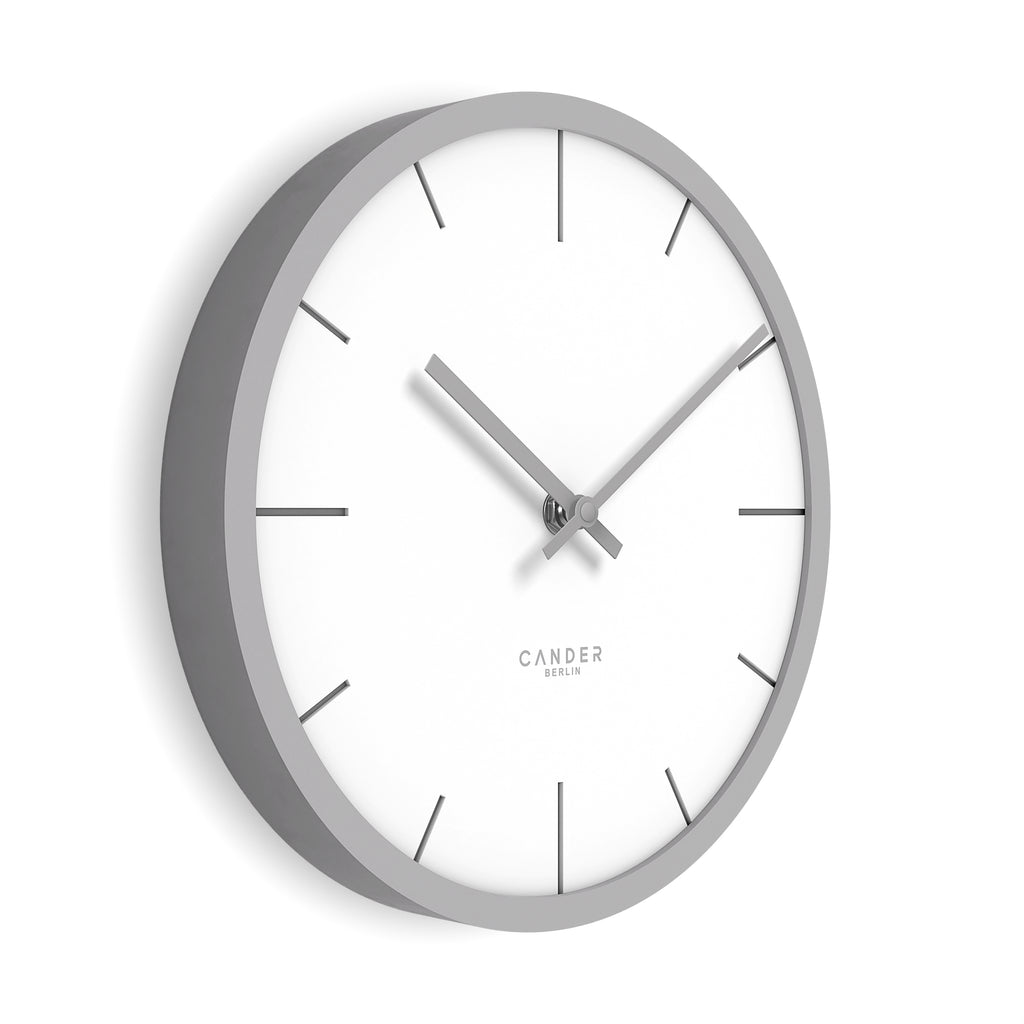 Cander Berlin MNU 2530 Z Lautlose MDF-Wanduhr Weiß und Grau