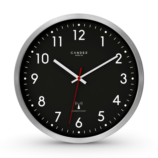 MNU 3030 S Black silent radio controlled wall clock 30.5 cm