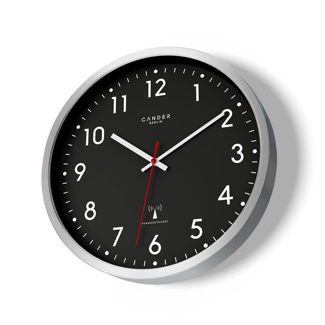 MNU 3030 S Black silent radio controlled wall clock 30.5 cm