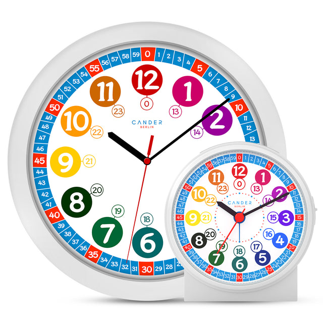 MNU 1030 S children's wall clock and MNU 1009 S alarm clock with light